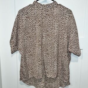 SHEIN Women’s Brown Leopard Button Down Blouse
